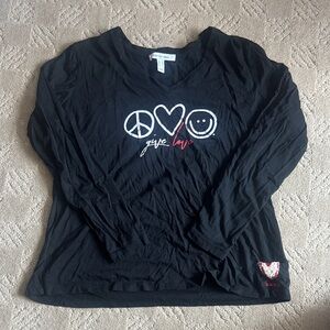 Life Is Good Black Long Sleeve Tee with Peace and Love Graphic